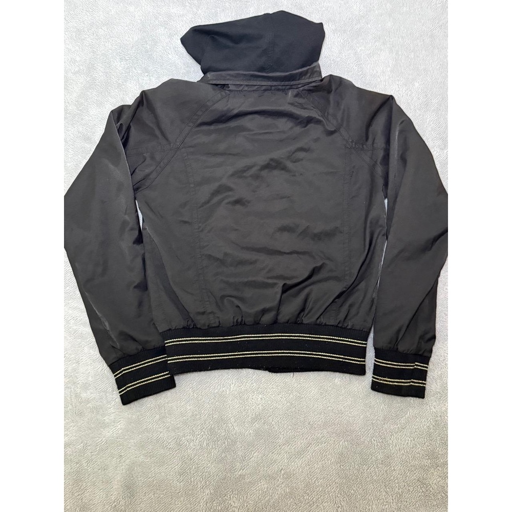 South Pole Large Womens Hooded Bomber Jacket Black Gold Hardware Streetwear - Picture 9 of 12